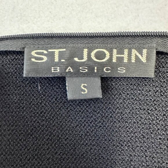 St. John Basics Santana Knit Short Sleeve Top Size S Black Vintage Classic Zip - Picture 3 of 12